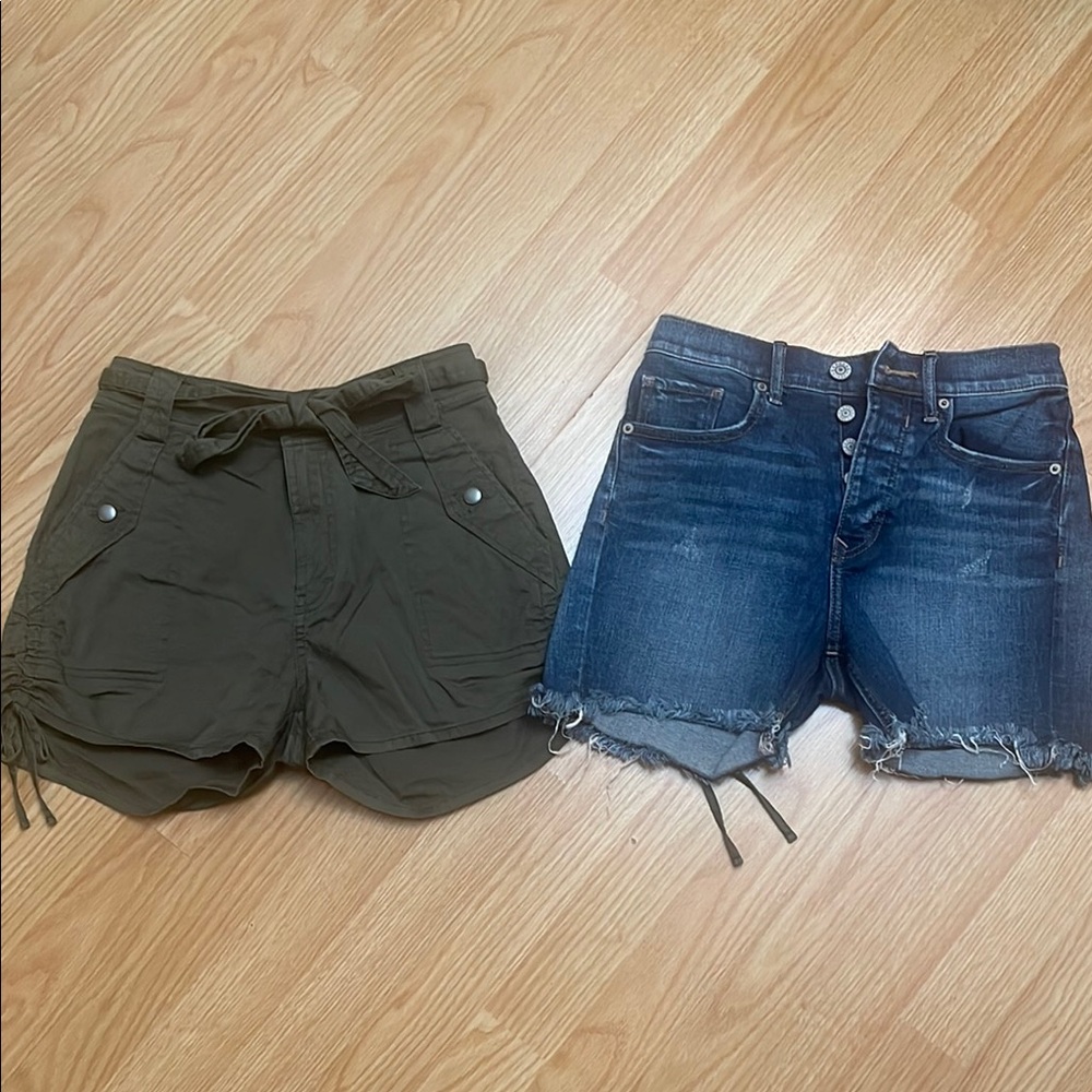 Olive Green and Denim Women's Shorts